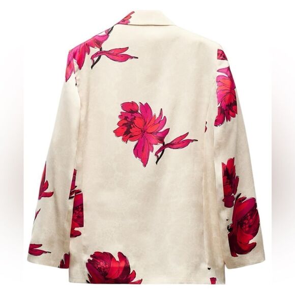 Zara Floral Print Satin Effect Open Blazer New Size Medium - Picture 2 of 16